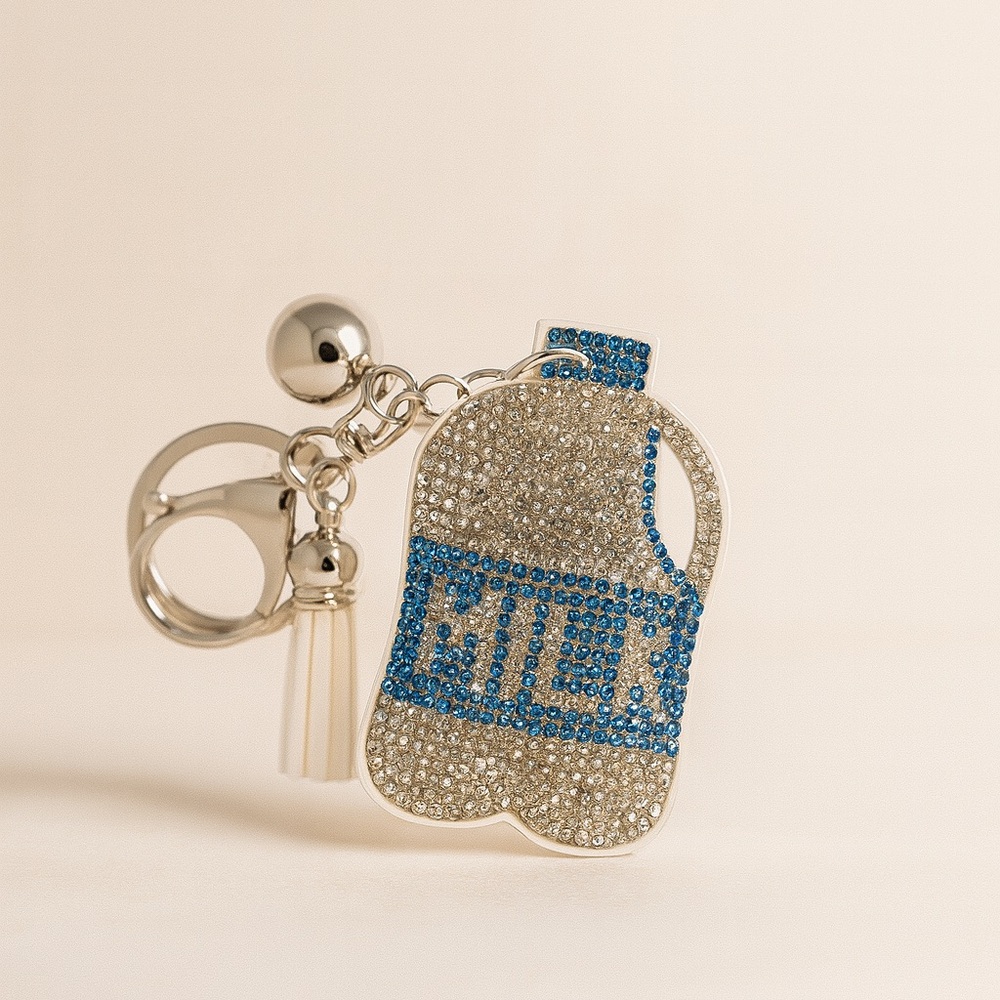 Silver and Blue Milk Carton Keychain